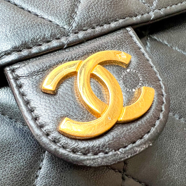 Vintage Chanel Push-Lock 25cm Square Flap Bag - Black x Gold 002