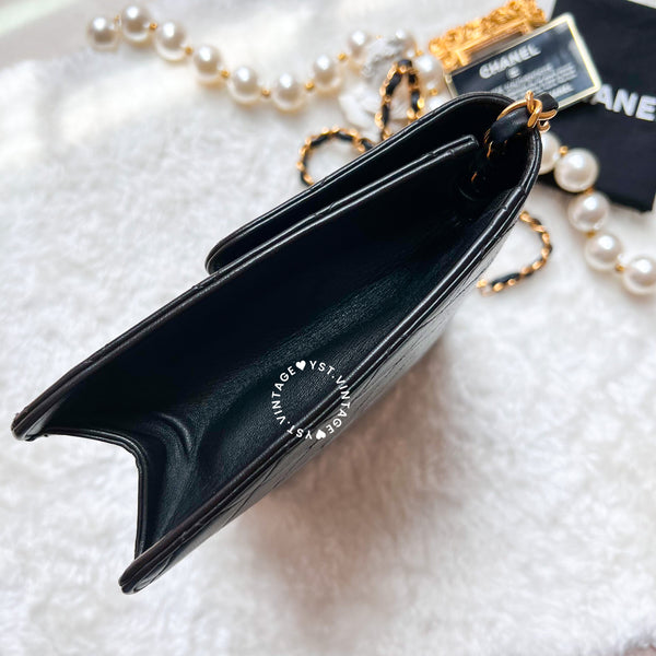 Vintage Chanel Push-Lock 25cm Square Flap Bag - Black x Gold 002