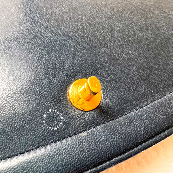 Vintage Chanel Moon Shape Turn-lock Flap Bag - Navy (Code: 035800)