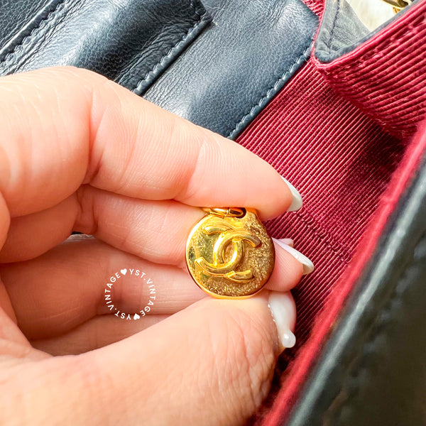 Vintage Chanel Moon Shape Turn-lock Flap Bag - Navy (Code: 035800)