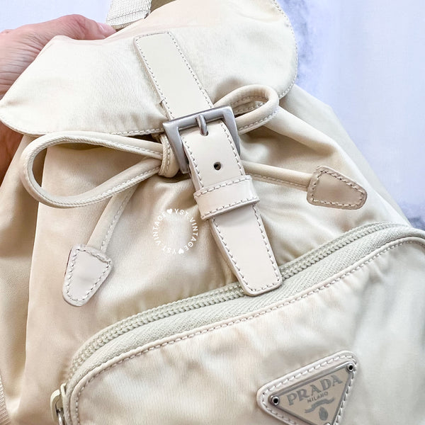 Vintage Prada Nylon Vela Mini Cinch Backpack - Creamy White