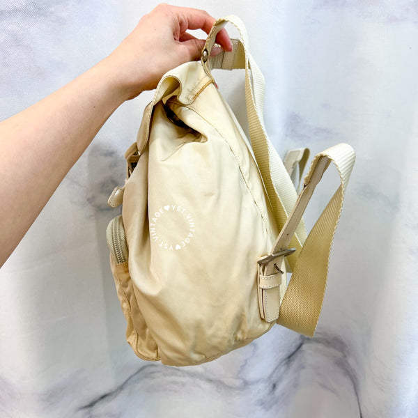 Vintage Prada Nylon Vela Mini Cinch Backpack - Creamy White