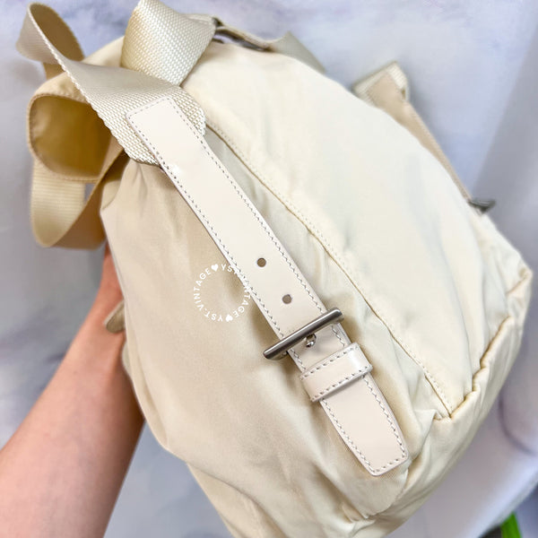 Vintage Prada Nylon Vela Mini Cinch Backpack - Creamy White