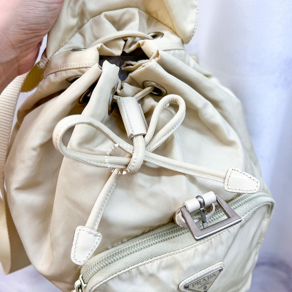 Vintage Prada Nylon Vela Mini Cinch Backpack - Creamy White