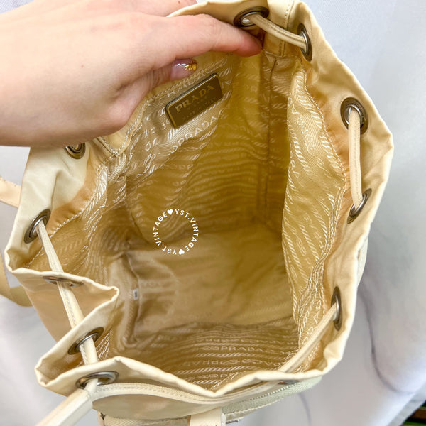 Vintage Prada Nylon Vela Mini Cinch Backpack - Creamy White