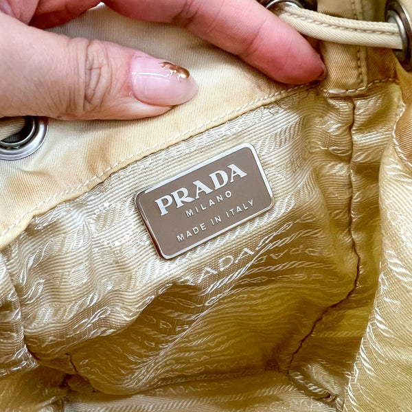 Vintage Prada Nylon Vela Mini Cinch Backpack - Creamy White