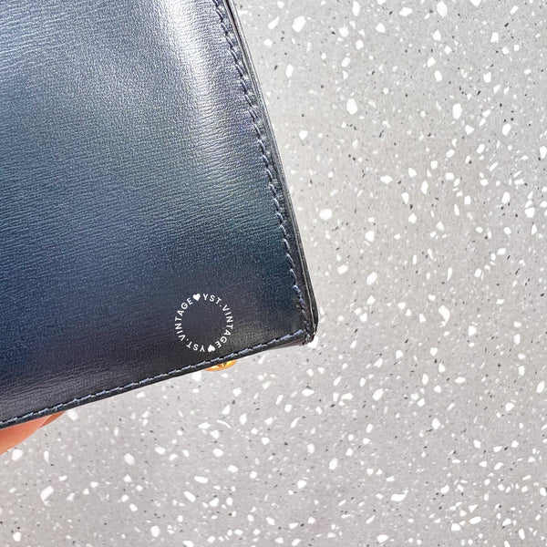 Vintage CELINE Planet Lock Kelly Bag - Navy (Code: 049500)