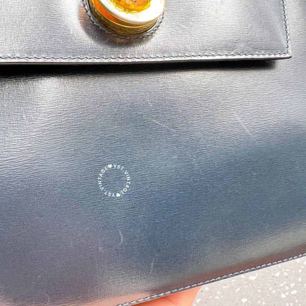 Vintage CELINE Planet Lock Kelly Bag - Navy (Code: 049500)