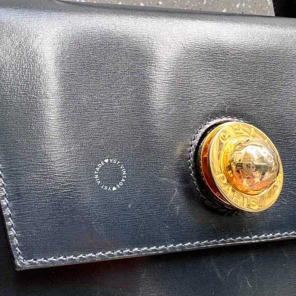 Vintage CELINE Planet Lock Kelly Bag - Navy (Code: 049500)