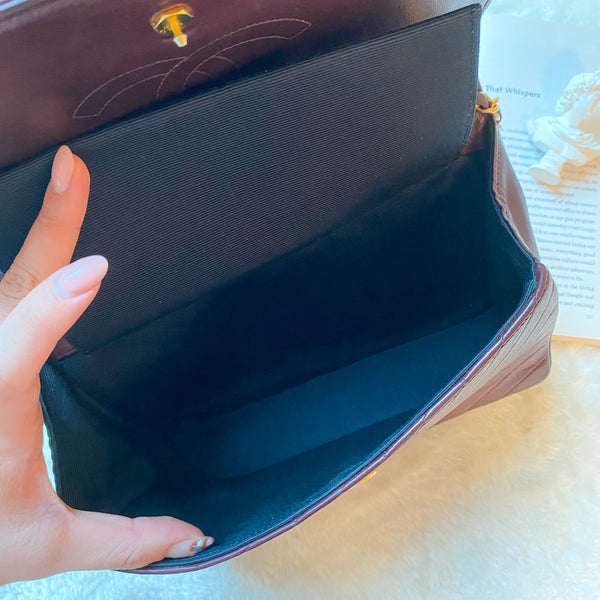 Vintage Chanel Single Flap Bag - Burgundy x Gold 003