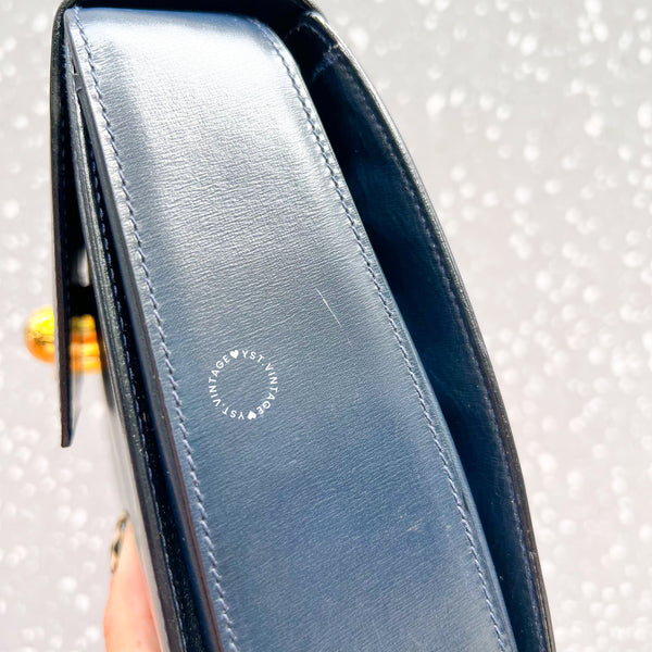 Vintage CELINE Planet Lock Kelly Bag - Navy (Code: 049500)