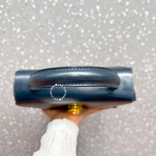 Vintage CELINE Planet Lock Kelly Bag - Navy (Code: 049500)