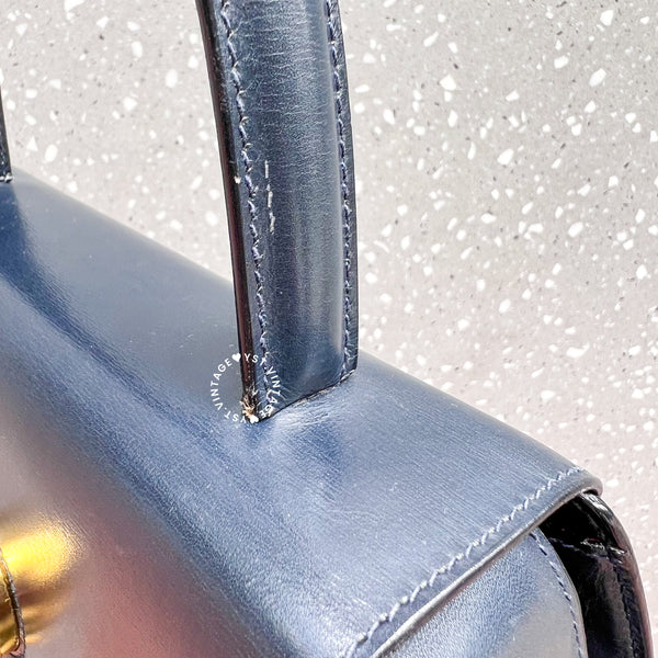 Vintage CELINE Planet Lock Kelly Bag - Navy (Code: 049500)