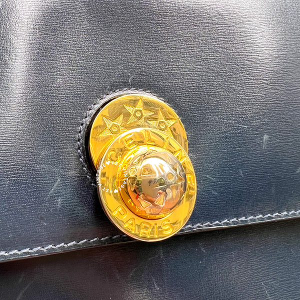 Vintage CELINE Planet Lock Kelly Bag - Navy (Code: 049500)