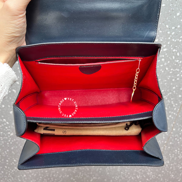 Vintage CELINE Planet Lock Kelly Bag - Navy (Code: 049500)