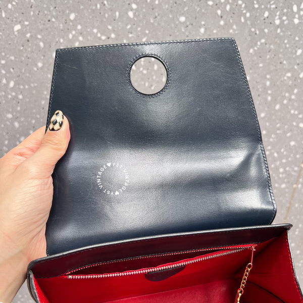 Vintage CELINE Planet Lock Kelly Bag - Navy (Code: 049500)