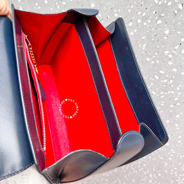 Vintage CELINE Planet Lock Kelly Bag - Navy (Code: 049500)