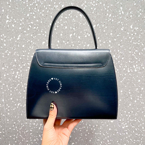 Vintage CELINE Planet Lock Kelly Bag - Navy (Code: 049500)