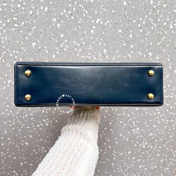 Vintage CELINE Planet Lock Kelly Bag - Navy (Code: 049500)