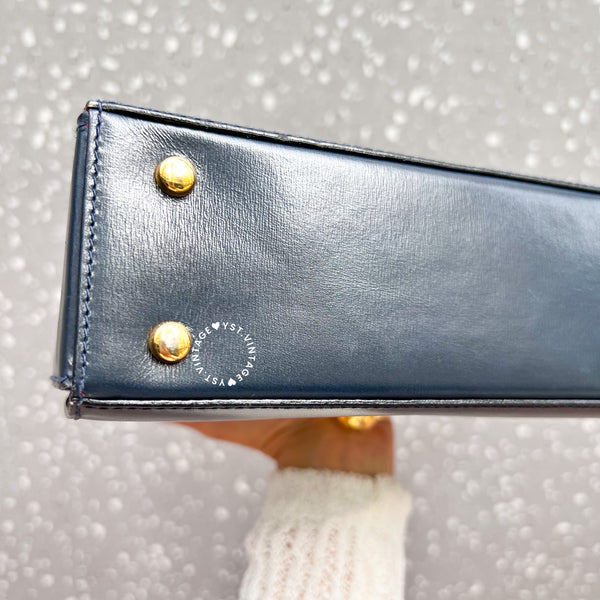 Vintage CELINE Planet Lock Kelly Bag - Navy (Code: 049500)