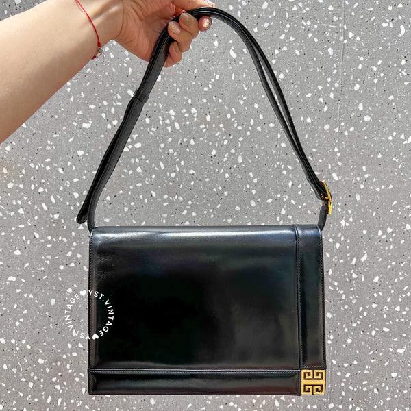 Vintage Givenchy 1980s Logo Shoulder/ Crossbody Bag - Black