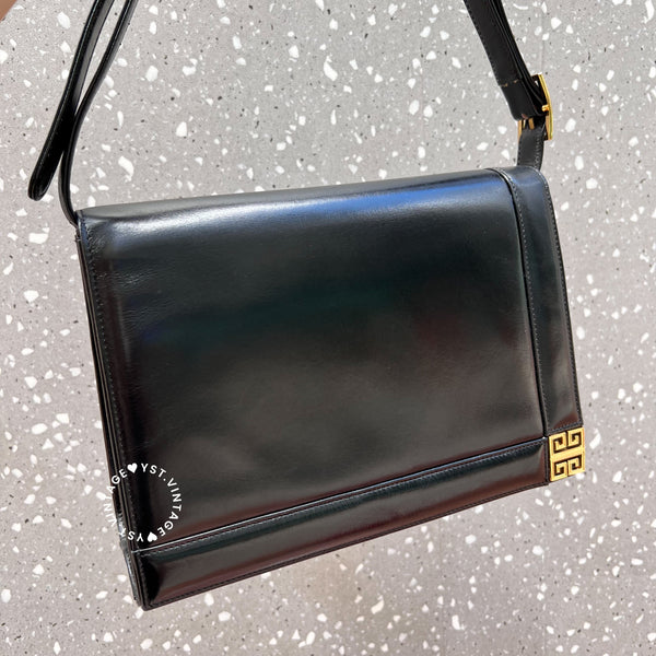 Vintage Givenchy 1980s Logo Shoulder/ Crossbody Bag - Black