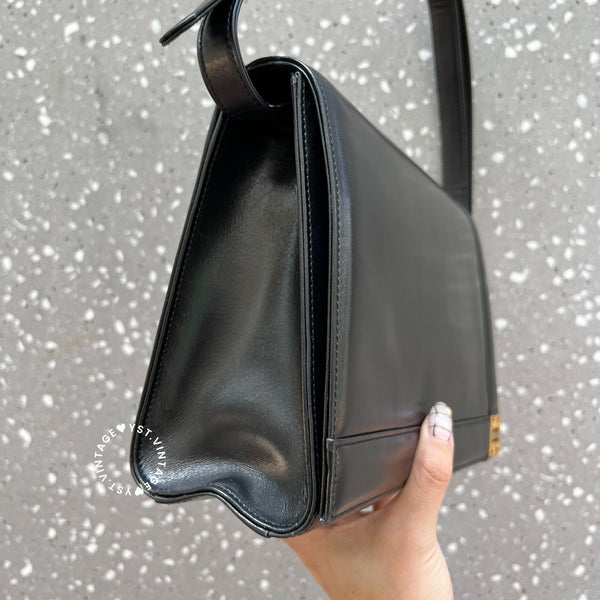 Vintage Givenchy 1980s Logo Shoulder/ Crossbody Bag - Black
