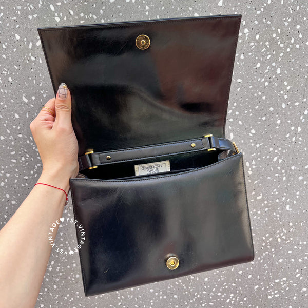 Vintage Givenchy 1980s Logo Shoulder/ Crossbody Bag - Black