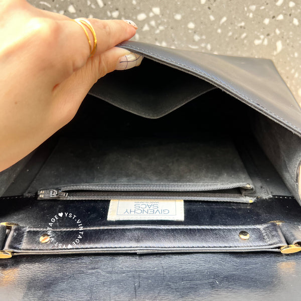 Vintage Givenchy 1980s Logo Shoulder/ Crossbody Bag - Black