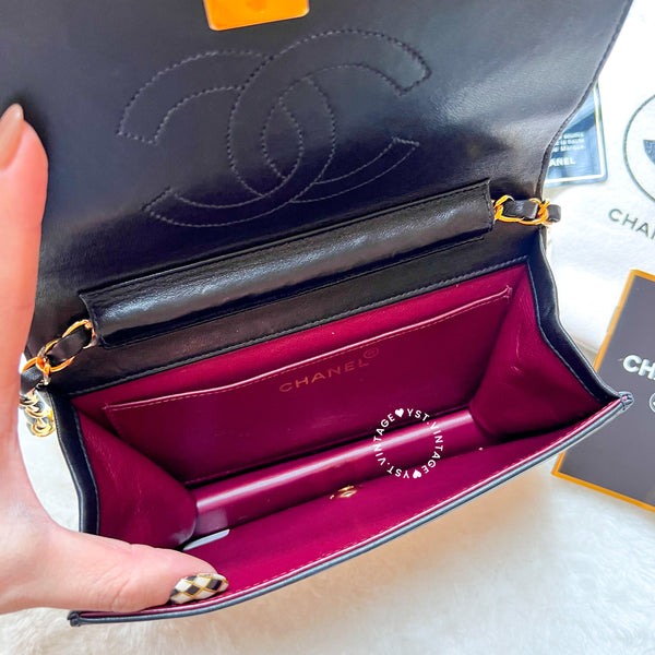 Vintage Chanel Mini Flap Push-Lock Bag - Black (Code: 049400)