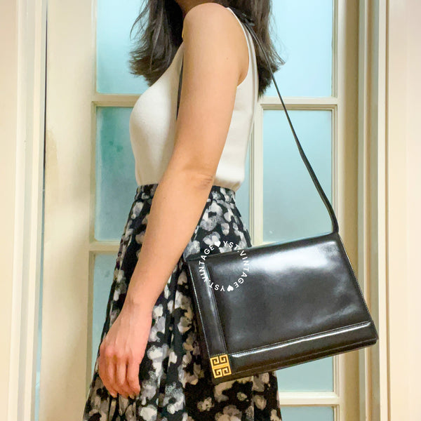 Vintage Givenchy 1980s Logo Shoulder/ Crossbody Bag - Black