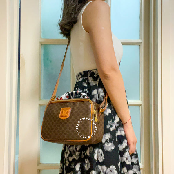 Vintage CELINE 1990s Macadam Camera Bag With Handle - Brown (Code: 042300)