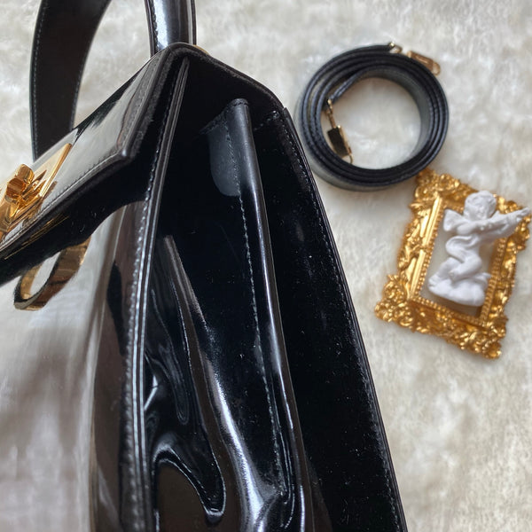 Vintage Salvatore Ferragamo Gancini 2-way (S Size) - Black Patent Leather