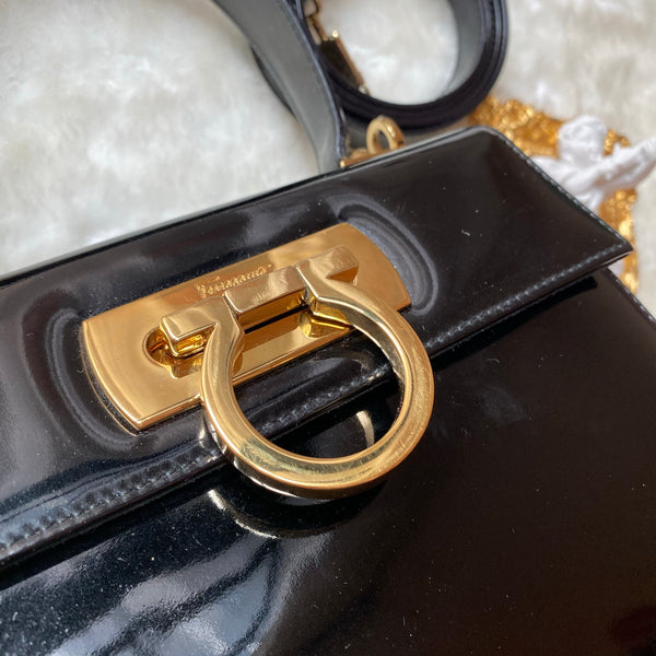 Vintage Salvatore Ferragamo Gancini 2-way (S Size) - Black Patent Leather