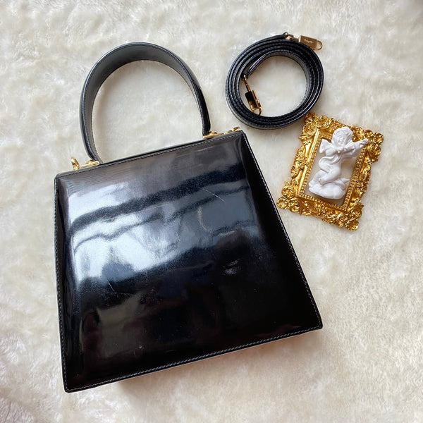 Vintage Salvatore Ferragamo Gancini 2-way (S Size) - Black Patent Leather