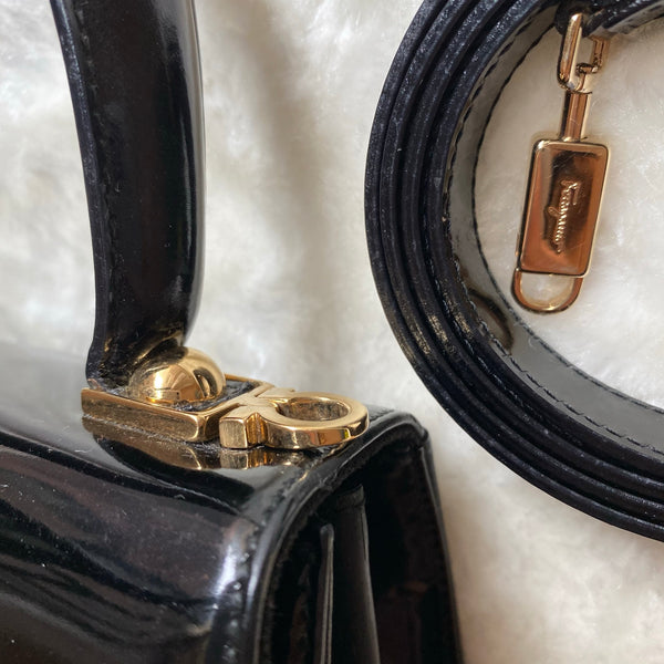 Vintage Salvatore Ferragamo Gancini 2-way (S Size) - Black Patent Leather