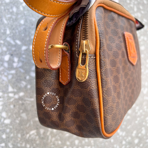 Vintage CELINE 1990s Macadam Camera Bag With Handle - Brown (Code: 042300)