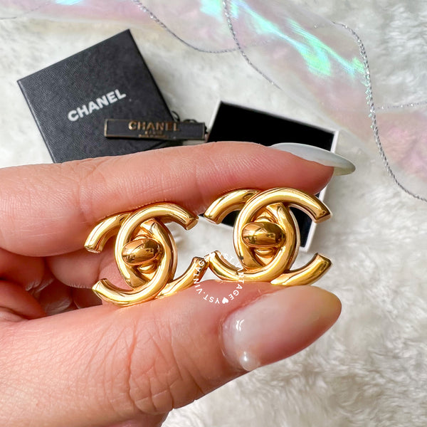 Vintage Chanel Turn-lock Coco Mark Ear Clips - 96P (Code: 037300)