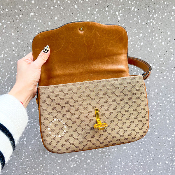 Vintage Gucci 1980s Micro GG Shoulder Bag - Milk Tea Brown