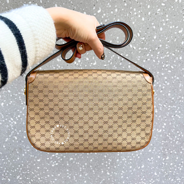Vintage Gucci 1980s Micro GG Shoulder Bag - Milk Tea Brown
