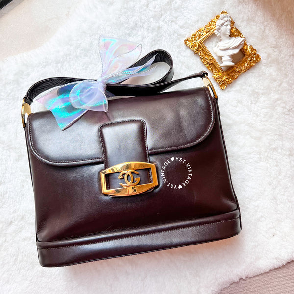 Vintage Gucci 1980's GG Gold Hardware Shoulder Bag - Dark Chocolate Brown