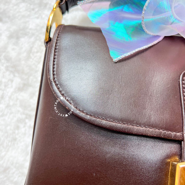 Vintage Gucci 1980's GG Gold Hardware Shoulder Bag - Dark Chocolate Brown