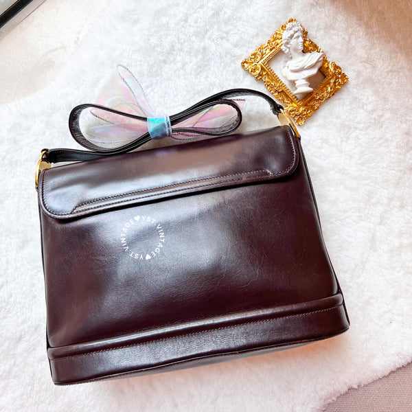 Vintage Gucci 1980's GG Gold Hardware Shoulder Bag - Dark Chocolate Brown