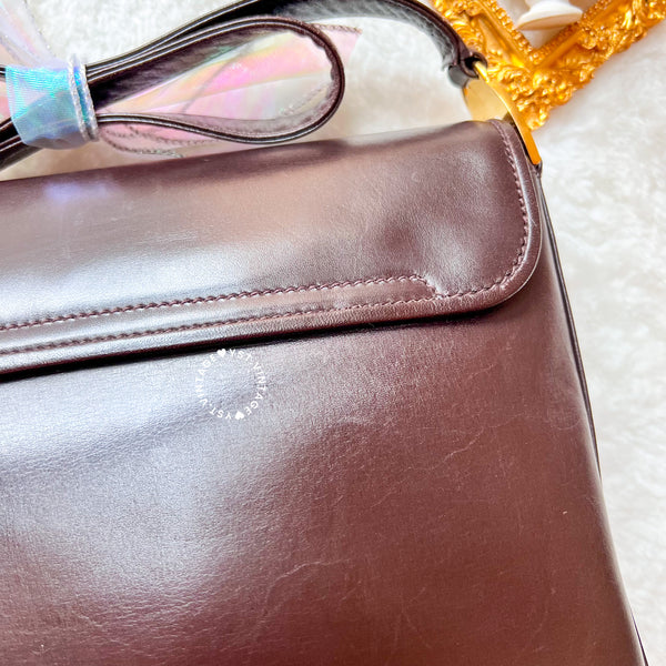 Vintage Gucci 1980's GG Gold Hardware Shoulder Bag - Dark Chocolate Brown