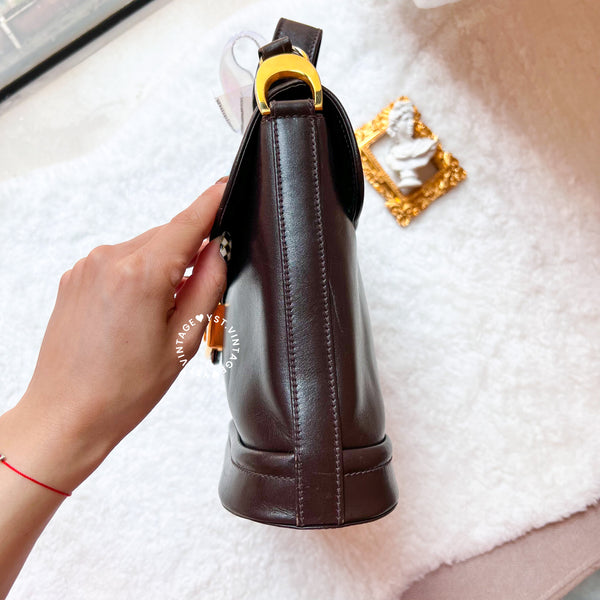 Vintage Gucci 1980's GG Gold Hardware Shoulder Bag - Dark Chocolate Brown