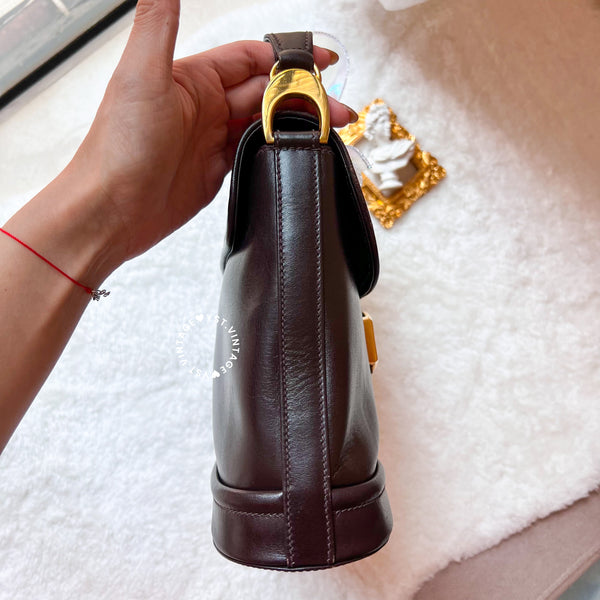 Vintage Gucci 1980's GG Gold Hardware Shoulder Bag - Dark Chocolate Brown