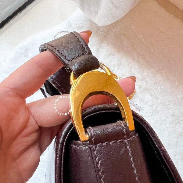 Vintage Gucci 1980's GG Gold Hardware Shoulder Bag - Dark Chocolate Brown