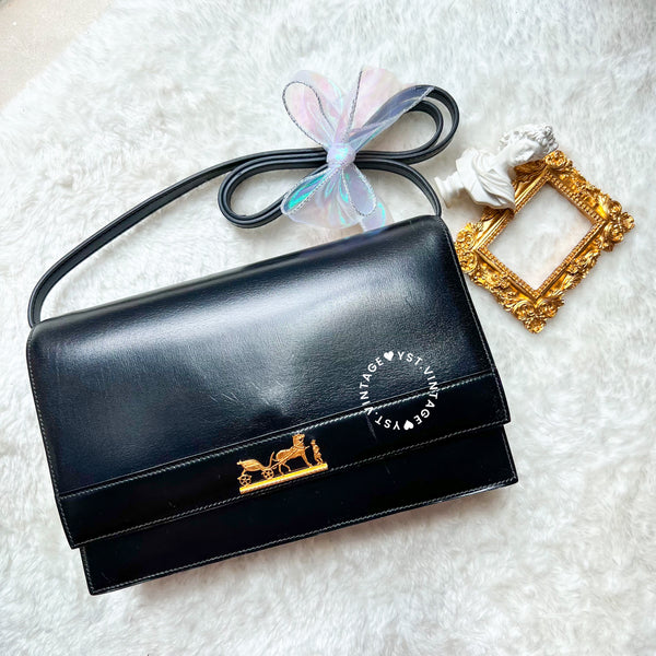 Vintage Hermès 1984 Eugenie Shoulder Bag/ Clutch - Black