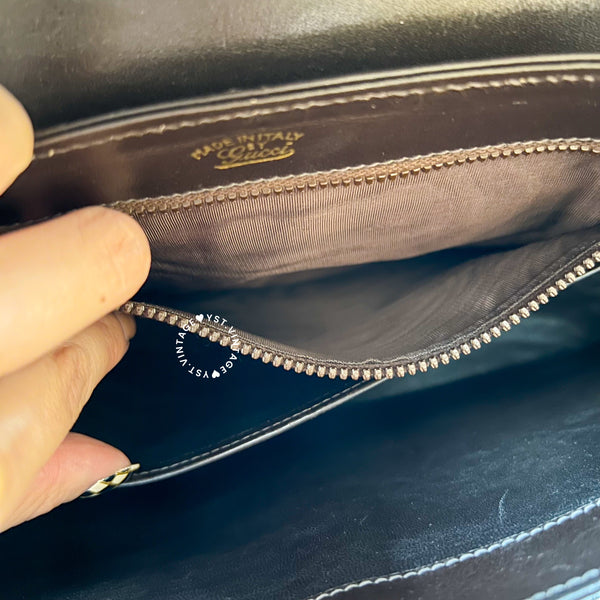 Vintage Gucci 1980's GG Gold Hardware Shoulder Bag - Dark Chocolate Brown