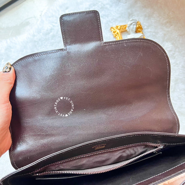 Vintage Gucci 1980's GG Gold Hardware Shoulder Bag - Dark Chocolate Brown